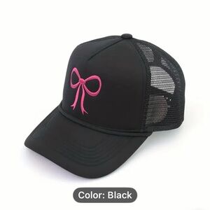 Black and Pink Trucker Hat with Curved Brim